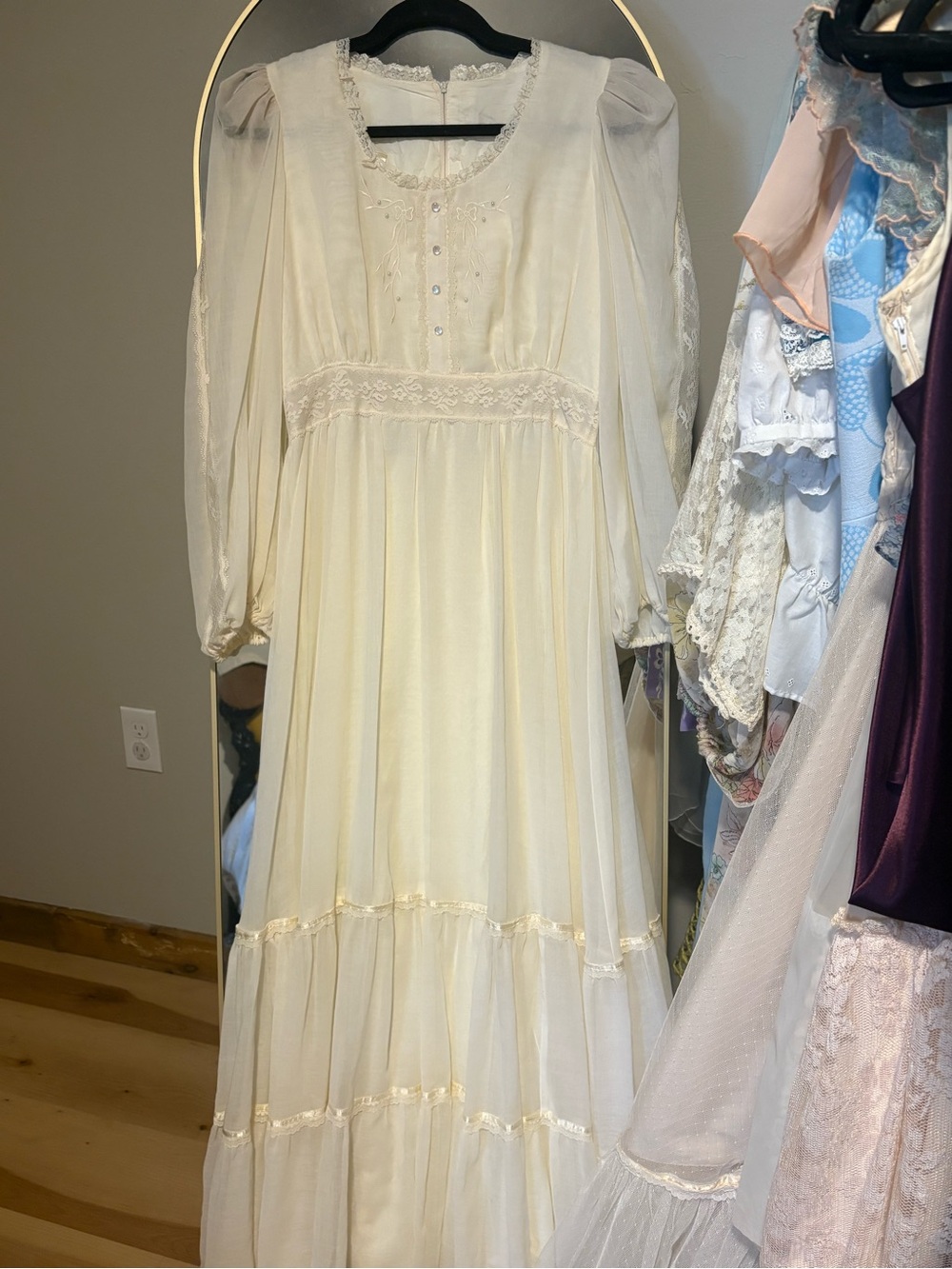 Vintage Candi Jones Maxi Dress w/pearls and lace details